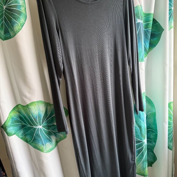 Quince Tencel Rib Knit Long Sleeve Dress L Dark Olive (NWT) - Picture 2 of 4